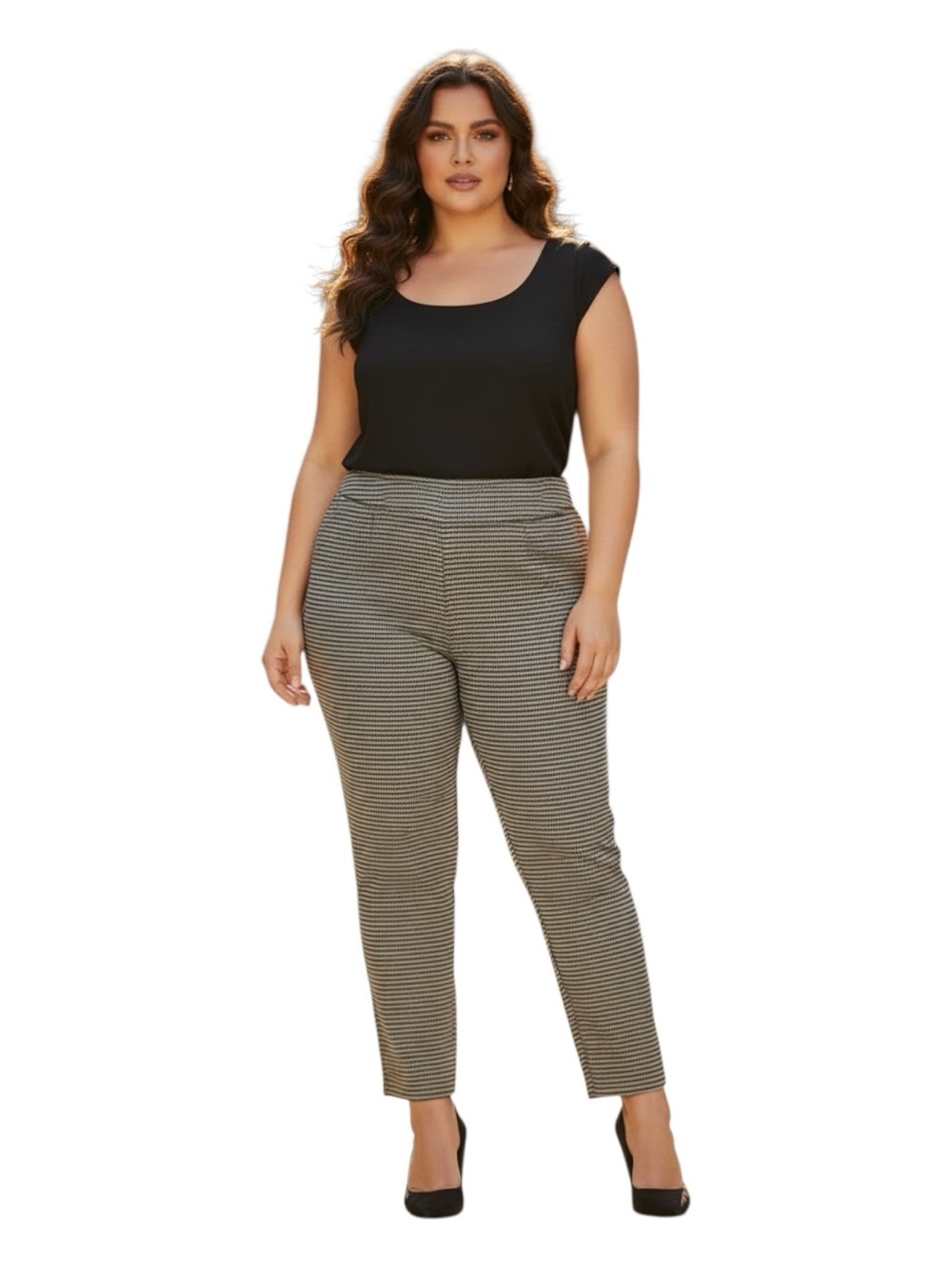 Plus Size 16 PS Kim Rogers Black & White Houndstooth Cropped Pants
